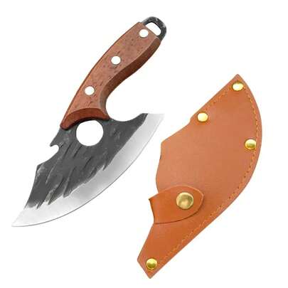 Cuchillo multifuncional forjado, cuchillo de cocina de acero inoxidable, cuchillo para deshuesar carne con abridor de botellas de bolsillo con cubierta para cuchillo VA8S
