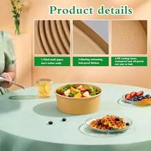 Paquete de 50 cuencos de papel grandes de 25 onzas con tapa cuencos de ensalada de papel contenedor de comida desechable contenedor de comida para llevar para sopa caliente/fría fiesta - 25 onzas 50 unidades - Ver 3