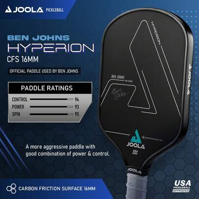 1 JOOLA CFS Hyperion 16mm Pickleball racket van koolstofvezel - CFS Matte Surface Technology - Racket voor controle en kracht - Krachtige spin - Geschikt voor wedstrijden en dagelijkse training, geschikt voor pickleballspelers van alle niveaus