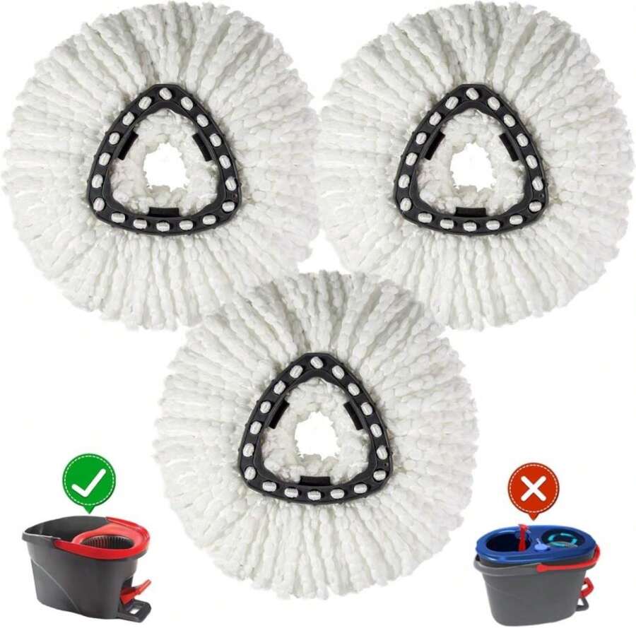 [3 Pack] Mop Replace Heads, Mop Refill Heads Replacements Compatible With O Cedar Spin Mop 1-Tank System- Easy To Replace, Microfiber, Machine Washable - White - View 1