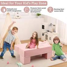 Sofá de juego infantil modular de 6 piezas, sofá de espuma para niños pequeños con funda extraíble - Rosa - Ver 4