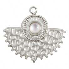 1pc/6pcs Luxury Stainless Steel Inlaid Shell Asymmetrical Fan-Shaped Shell Pendant Necklace Earring DIY Jewelry Accessories, Vacuum Electroplated Jewelry Making Charms - S3239 - View 11