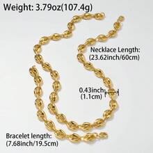 Bộ dây chuyền và vòng tay mạ vàng 18K bằng đồng, kiểu dáng hip hop, mắt xích Cuban, khóa thủy thủ (dành cho nữ) - Vàng - Xem 9