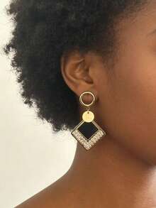 1对经典几何微镶嵌耳环，时尚百搭 - 彩色 - 查看 3