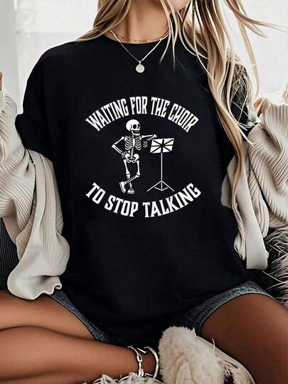 Camiseta 100% Algodón Unisex, Regalo para Maestro de Coro, Camiseta Divertida con Esqueleto de Halloween, Camisetas Gráficas para Hombres y Mujeres