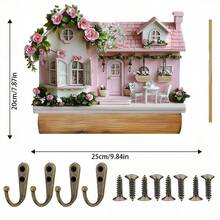 1pc Colorful Wooden House Key Holder Decor With Rabbit, Egg And Flower Patterns, Suitable For Easter Decoration, Home Decor, Key Hanging And Bathroom Use - Multicolor - View 5