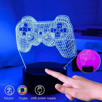 1pc Modern Creative Game Controller 3D Illusion Night Light, Multi-Color Mini LED Lamp, Touch Control, USB Powered, Suitable For Various Room Types Desktop Decor Light - Great For Home Decor, Holidays, Birthday Gifts