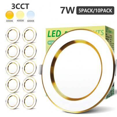 （畅销产品）Kasotile 4英寸LED嵌入式照明灯（带防眩光边框）- 5/10个装 | 三色可调光 | 7瓦（相当于60瓦） | 3000K/4000K/6000K | 适用于客厅、餐厅、办公室等场所 | 包含连接器，方便安装
