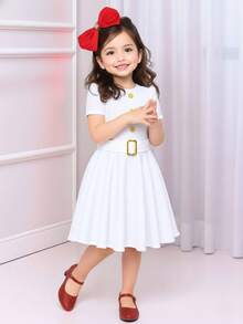 Children's Dress With Princess Sleeves And Luxury Evangelical Belt - White1 - View 4