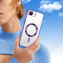 适用于 17e、16e、17Pro、17Pro Max、16、16Pro Max、15、15Pro Max 的透明防震超薄磁吸手机壳，超强磁力，不易泛黄，后盖设计，有效保护手机免受震动。 - 紫色 - 查看 6