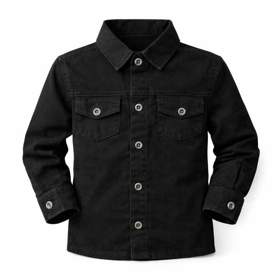 Boys' Long-Sleeved Denim Shirt - 黑色 - 查看 1