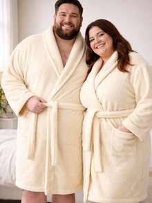 Plus Size Microfiber Soft Bathrobe - Beis - Ver 3