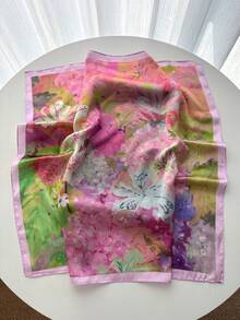 1条手帕 素色 女士颈巾 小披肩 围巾 头巾 方形发带 头巾 - 粉色 - 查看 2