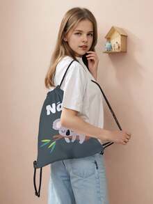 1pc Customized Name Cartoon Dinosaur Pattern Drawstring Backpack, Can Be Customized According To Your Unique Design, Perfect For Children, Print Your Own Name Or Print Your Sister's And Classmates' Names As Gifts For Others - Multicolor - View 4