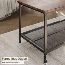 Mesa de centro de madera de 2 niveles con estante de malla, marco de metal, fácil de montar, color café rústico - Color retro - Ver 8