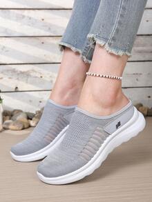 Mẫu giày mule dệt kim thoáng khí, nhẹ, kiểu dáng casual, có thể chuyển đổi thành giày slip-on, thích hợp cho nữ, phù hợp đi làm và dạo chơi, dành cho mùa Xuân/Hè 2026. - Xám - Xem 3