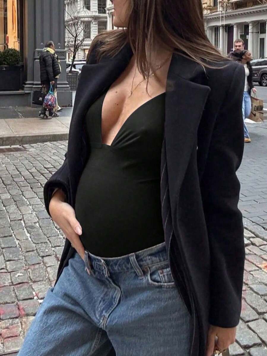 Parara Maternity Bodysuits, Fashionable Spaghetti Strap Design, Versatile For Layering, Casual Wear, Halloween, Christmas Black - Black - View 1