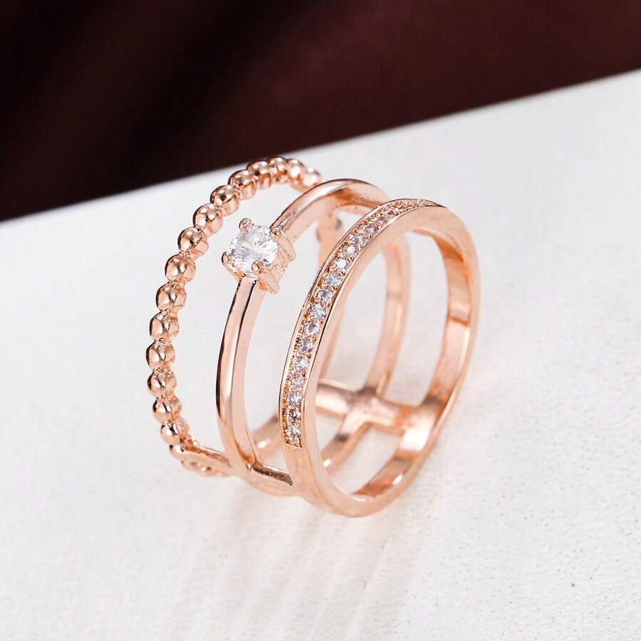 1 chiếc nhẫn 3 lớp không đều, thanh lịch, thích hợp để đeo hàng ngày và hẹn hò. - JZ6576 - Xem 1