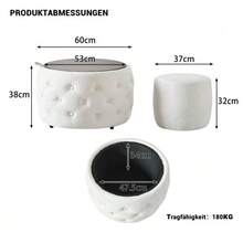 Luxurious 2-Piece Set Of Nesting Stools In Velvet, 4-In-1 Function, Round Storage Footstool With Wooden Shelf, No Assembly Required, Beige (58 Cm X 58 Cm X 38 Cm) - Beige + Velvet + Modern - View 5