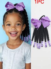 1 Piece 8-Inch Bow Ponytail, Multi-Color Butterfly Clip Braided Ponytail Hair Extensions, Sweet Hairpiece With Elastic Band, Suitable For Girls' Daily Casual And Party Wear. - Natural Black - View 11