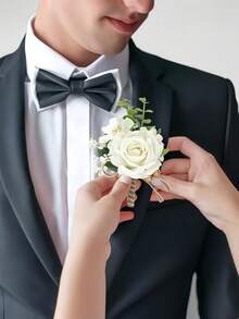 Hoa cài áo giả cho nam, ghim cài ve áo chú rể/phù rể, thích hợp cho đám cưới, dạ hội, tiệc kỷ niệm, lễ hội trường, lễ tốt nghiệp. - trắng - Xem 3