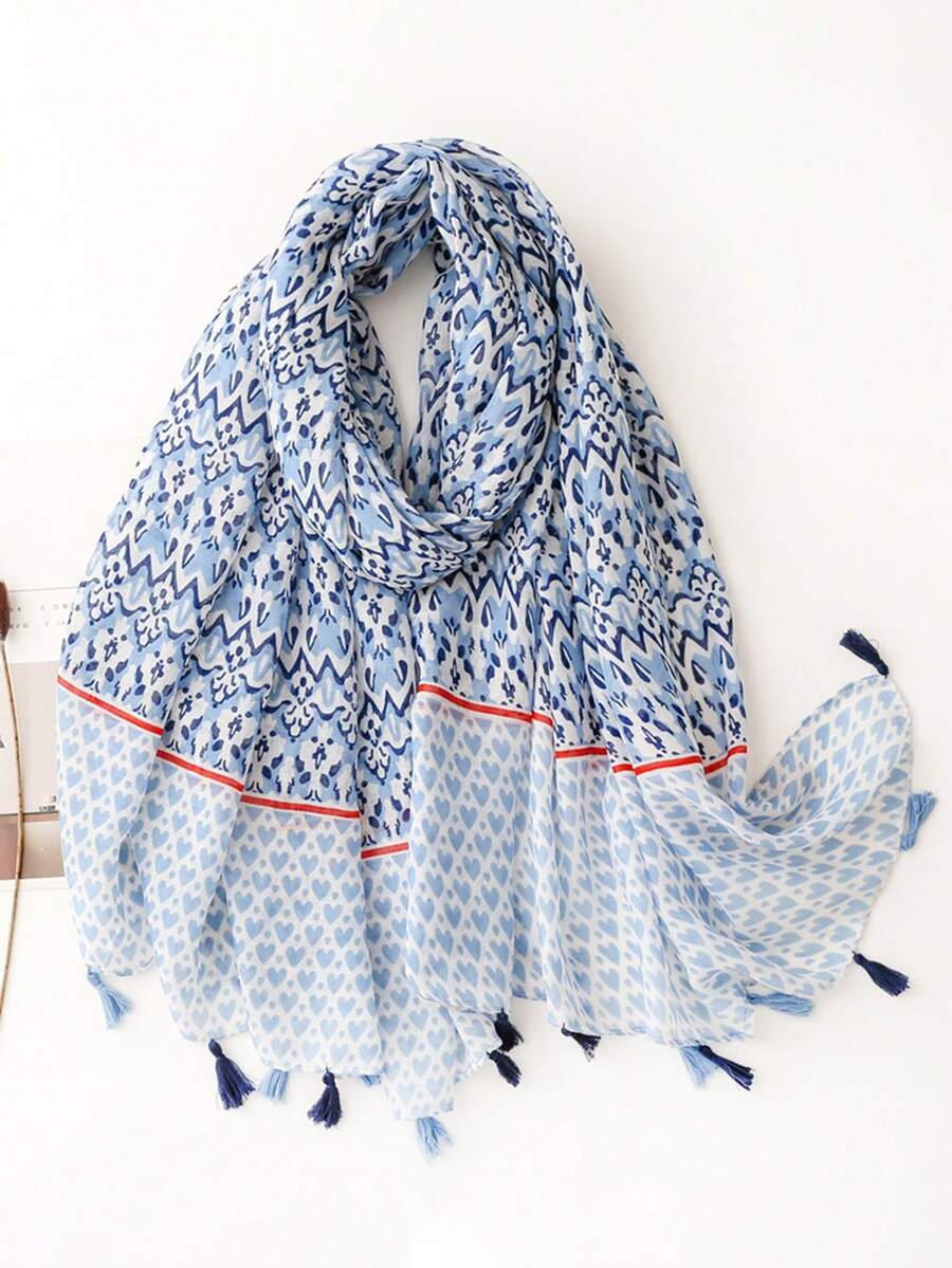 1pc Women's Light Blue Fashionable Casual Lightweight Sunscreen Scarf, Spring/Summer - Multicolor - View 1