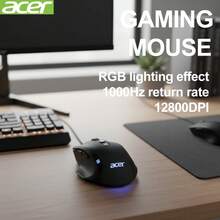 Acer OMW134 Wired Gaming Mouse, Excellent Grip, 12800 DPI, 1000Hz Polling Rate, 6 Programmable Macro Buttons, RGB Lighting, Durable Braided Cable, Ergonomic Low-Profile Buttons, Ideal For Office & Esports Gaming, Perfect Thanksgiving & Christmas Gift, Black & White - View 1