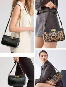 High-End Women's Minimalist One Shoulder Chain Bag, Suitable For Business/Casual Commute, Leopard Print Handbag With Handheld Or Crossbody Carry - Multicolor - View 3