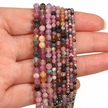 1pc Natural Tourmaline Stone Beads Cut Surface Loose Beads 2/3/4mm Round Rice Beads Straight Hole String Beads DIY Handmade Accessories - Tourmaline - View 4