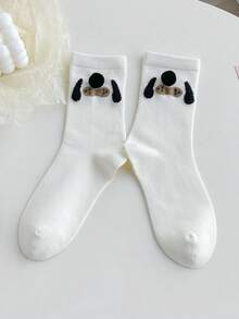 1 Pair Of Cute Cartoon Animal Mid-Calf Socks, Spring And Summer New Style, Soft And Cute Pom-Pom Animal Socks, Plush Panda, Rabbit, Puppy Cartoon Socks, Soft Girl Cute Style, Versatile Must-Have - Multicolor - View 8