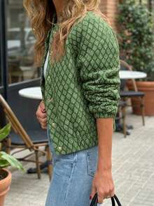 Chaqueta ligera con estampado y capas para mujer, otoño/invierno, elegante y de moda, casual y versátil para vacaciones y primavera - Verde - Ver 2
