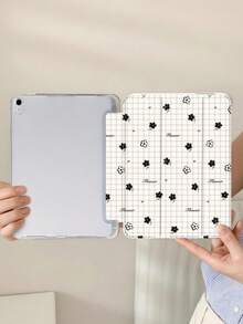 1pc Plaid Floral Pattern Painted Tablet Case, Compatible With IPad Mini4/Mini5/Mini6/Mini7/Air/Air2/9.7/10.2/10.5/Air4/Air5/10.9/Pro 11-Inch/10th Gen/ Air 11-In.(M2)-2024/ Pro11-In.(M4)-2024/Air 11-Inch (M3) 2025/ (A16) 11 Inch 11th Generation 2025, Galaxy Tab A8 10.5 Inch 2022. Includes Pencil Slot, Tri-Fold Stand, TPU Soft Edge Protection, Magnetic Sleep/Wake, Minimalist/Fresh/Cute/Fun/Personalized Design. - Multicolor - View 5