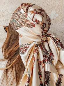 1 Piece Women's Paisley Printed Four-Season All-Purpose Bandana, Headscarf, Bohemian-Style Silk Scarf. Can Be Used Daily As A Bandana, Hair Band, Or Headband To Effortlessly Elevate Your Overall Look. - Beige - View 2