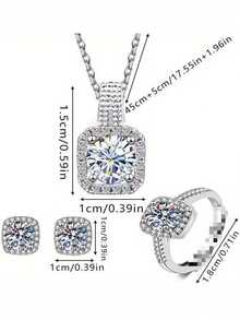 4pcs Luxury Cubic Zirconia Jewelry Set, Elegant Necklace, Earrings And Ring Combination Set For Women, Perfect Gift For Holidays And Birthdays - Silver - View 6