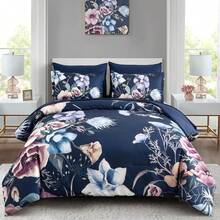 Floral Comforter Set King Size 7 Piece, Purple Flower Bed In A Bag, Elegant Floral Comforter With Sheet Set, Soft Microfiber Bedding Set For All Season (Purple, 104"X90") Home Decor Room Decor Bedroom Decor Bed Comforter Set Mothers Day Gift Wedding Decorations. - Purple2 - 查看 8