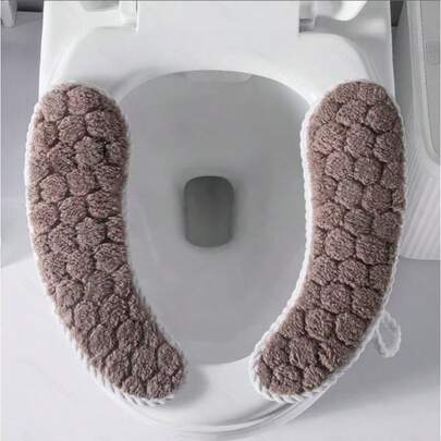 1 Pair Toilet Seat Covers (36 X 10 Cm / 14.17 X 3.94 Inches) - Self-Adhesive, Washable, Anti-Slip Toilet Seat Cushions, Suitable For Home Bathroom, Available In 4 Colors (Pink, Blue, Green, Brown)