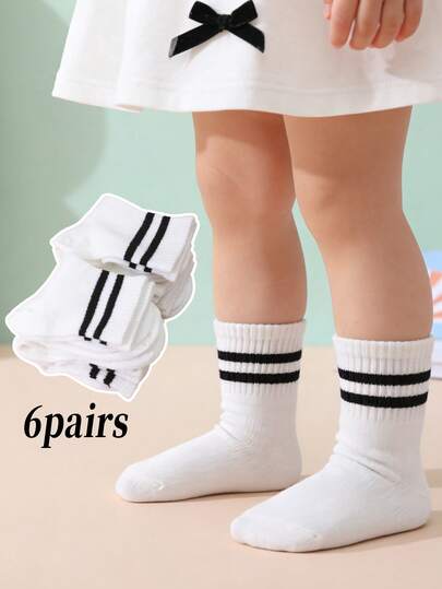 6 Pairs Kids' Minimalist Versatile Short Socks, Suitable For Children's Sports & Casual Wear, All Season School Outfits