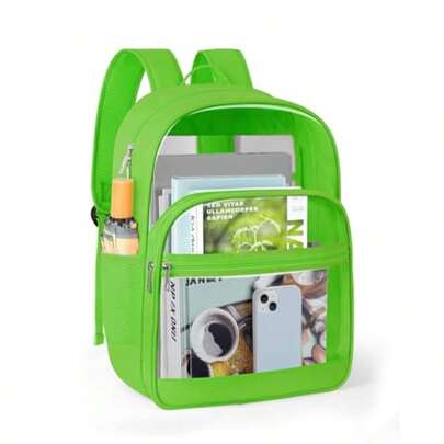 Clear Backpack Heavy Duty Transparent Bookbag For School Fabric And PVC Transparent Backpack With Reinforced Strap For Women Men Capacity Clear Bag For College Travel Security Green