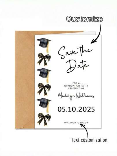Black Bow Graduation Ceremony Invitation, Customizable Text Printing, Bow Graduation Party Invitation, Suitable For High School And University, 7X5 Inches - Includes Envelope