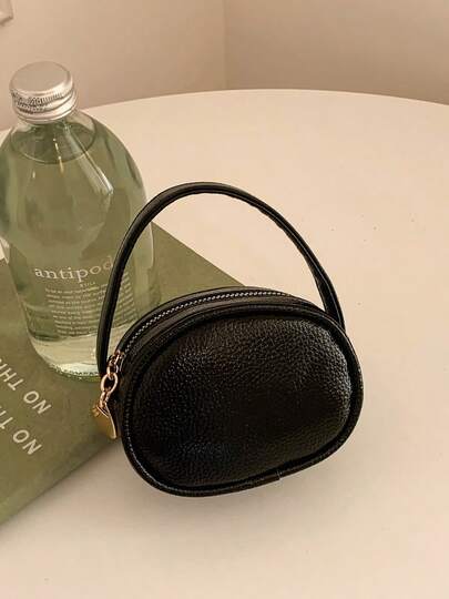 1个纯色迷你百搭简约手提包，优雅别致迷你包，拉链封口，适合装零钱、口红、耳机等，女士日常使用。