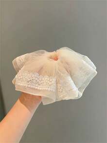 1 chiếc dây buộc tóc cỡ lớn thời trang xuân/hè, chất liệu lưới ren thêu ngọc trai giả, phụ kiện tóc thích hợp cho váy, trang phục hàng ngày, phong cách bohemian thanh lịch, kỳ nghỉ, du lịch. - Màu be - Xem 7