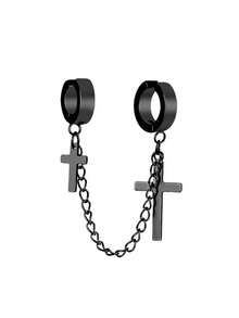 1件装男女通用朋克十字流苏耳环 - 多功能金属哥特式耳夹/耳钉，嘻哈时尚饰品 - 黑色 - 查看 14
