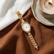 1-Piece Women's Watch: Roman Numeral Dial, Gold Strap, Retro-Chic Style, Quartz Movement With Diamond-Studded Bracelet Accents, Oval Bracelet-Style Watch, Perfect For Everyday Wear - Silver - View 7
