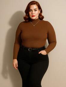 Cacharrel Women's Ribbed Turtleneck Long Sleeve Warm Winter Blouse - Rỉ Nâu - Xem 1