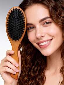 Wooden Handle Air Cushion Bristle Hair Brush, Smoothing Hair Comb With Wooden Handle, Anti-Static Detangling Comb, Gift Brush For Women, Home & Travel Use - Multicolor - View 5