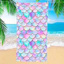 1pc Colorful Mermaid Scale Pattern Beach Towel, Super Soft Microfiber Extra Large Beach Blanket, Highly Absorbent Bath Towel, Suitable For Travel, Swimming Pool, Diving, Surfing, Yoga, Camping, Available In Multiple Sizes, Beach Accessories - F - View 2