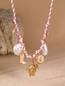 1pc Bohemian Beach Ocean Style Handmade Woven Pendant Necklace, Suitable For Girls Daily And Vacation - Multicolor - View 2