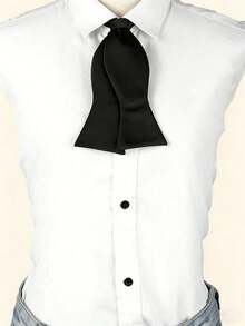 1条男士缎面领结，可调节双款领带，适合婚礼、派对和日常穿着 - 黑色 - 查看 6