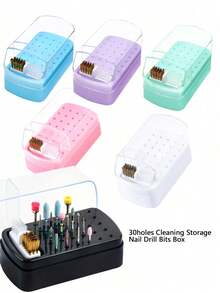 30-Hole Nail Drill Bit Holder, Matte Polishing Bit Display & Organizer, 2-In-1 Nail Drill Bit Brush - Multicolor - View 1