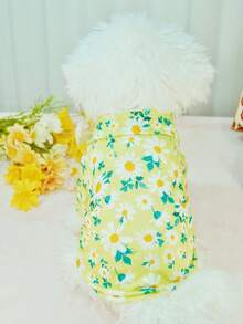 Pet Shirt, Daisy Print, Green, Fresh Summer Vacation Shirt For Cats And Dogs - Lime Green - View 5